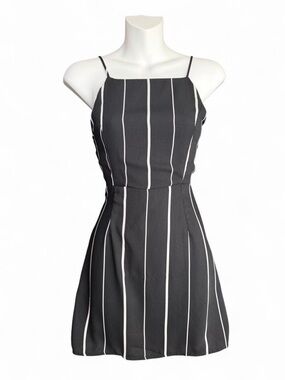Women's Black Vertical-Stripe Spaghetti Strap Dress